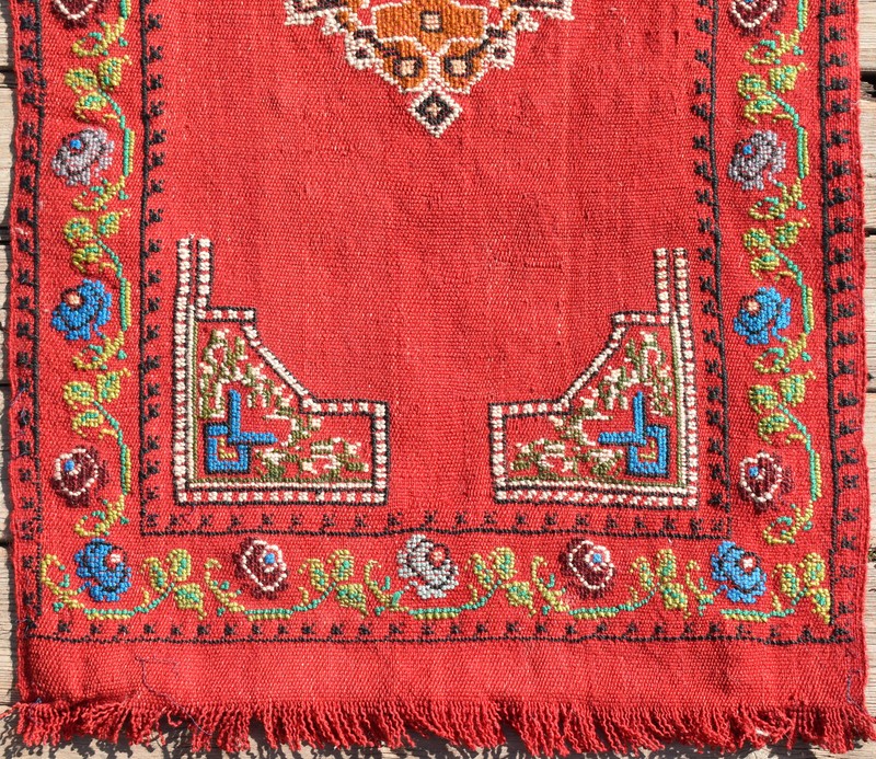 Turkish Kilim 19''x40'' Hand Woven Sivas Red Cicim Chair Small Rug 50x103cm Mat gallery