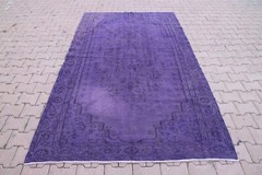 Purple Area Rug Turkish Handmade Turkish Distressed Overdyed Large Carpet 5x9ft