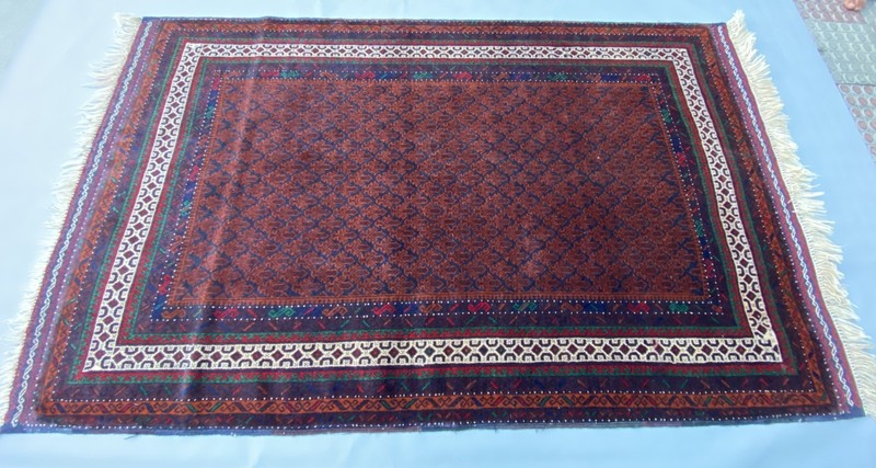 Vintage Afghan Hand-Knotted Baluchi Rug 4'2 x 6'9 ft Rare Geometric Pattern Rug gallery