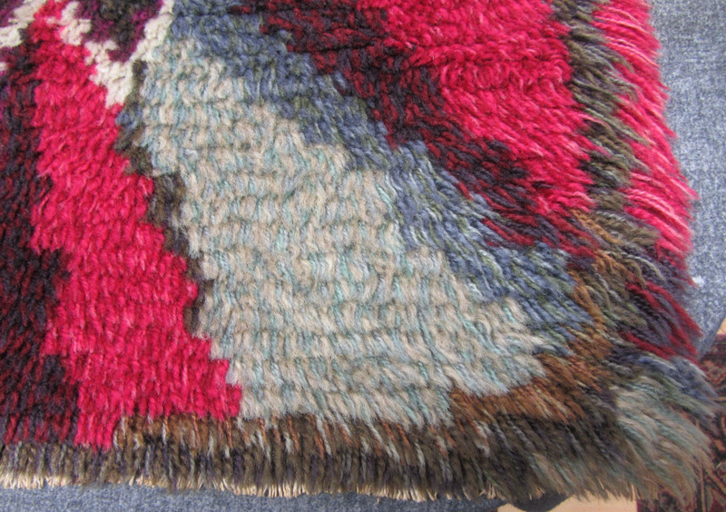 Swedish Scandinavian Rya Rug Wool Art Deco Mid-Century Modern Hand Made 48 x 30 gallery