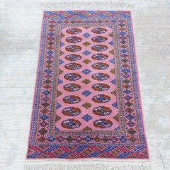 2’7″x4′ Handmade Turkmen Pink Wool Bukhara Rug, 80x122cm Oriental Carpet