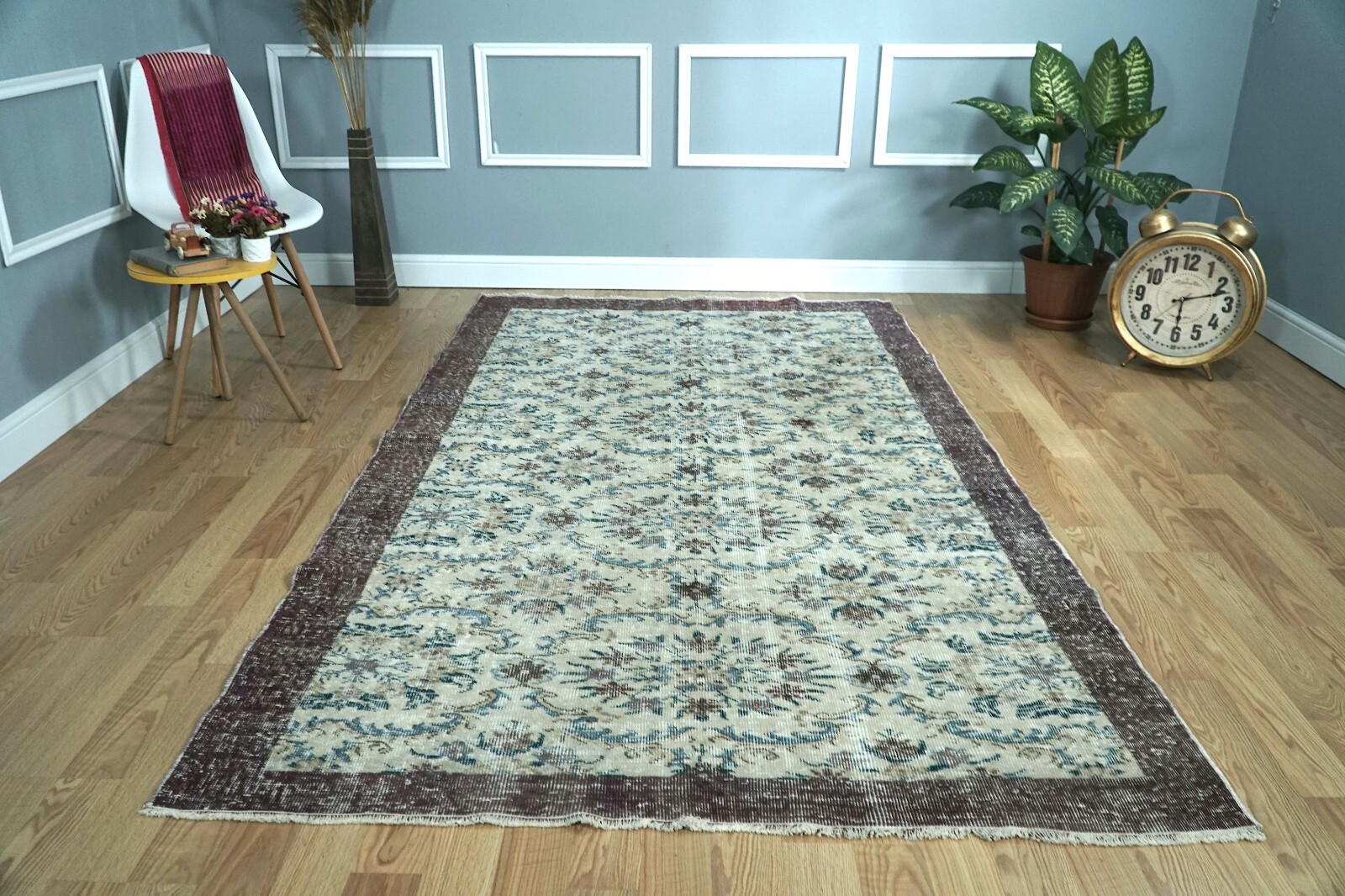Wool Handmade Vintage Turkish Rug, 5x9 Beige Area Rug, 5.12x8.60 ft. H-2788 gallery