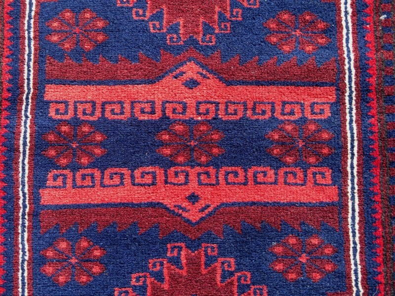 Bedroom Rug Turkish Bergama Small Carpet Door Mat Handmade Red Blue Rug 31"X52" gallery