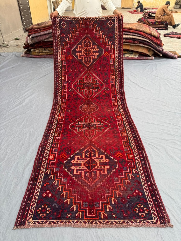 Antique 3'3 x 8'9 ft Low Pile Turkish Inspired Caucasian Rare Hallway Runner Rug