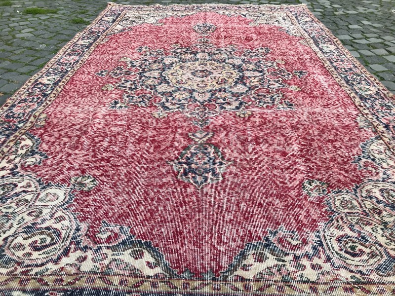 Turkish Vintage Rug, Handmade Wool Rug, Bohemian Large Rug, 6,4 x 7,5 ft gallery