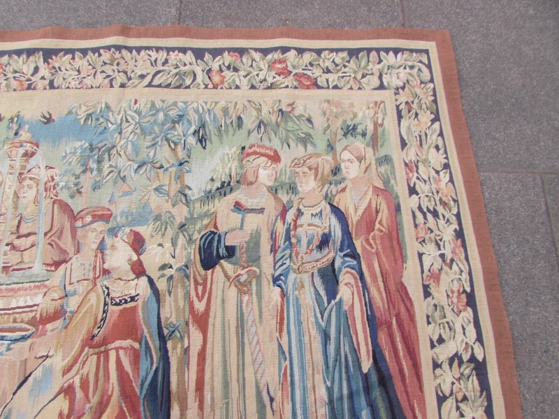 Vintage Hand Made French Design Original Wool Beige Aubusson Tapestry 268X166cm gallery