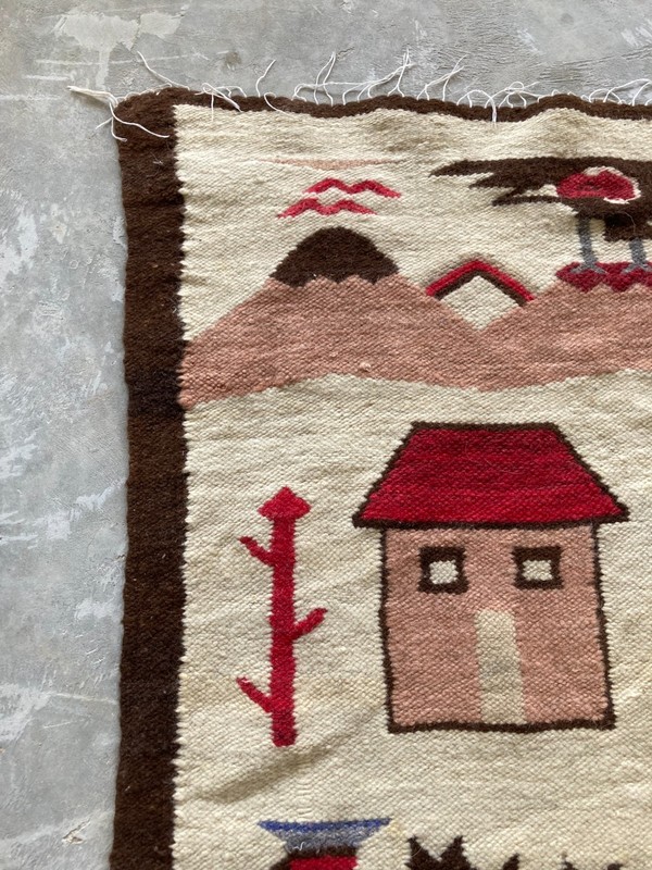 Vintage Handmade Peruvian Pictorial Wool Kilim Rug Carpet 98X59 cm gallery