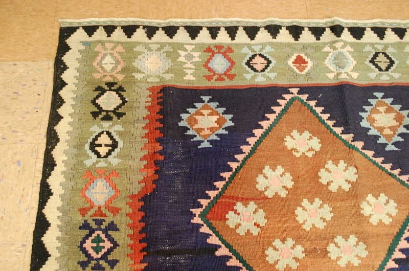 OLD,ANTIQUE VEGY DYE CAUCASIAN KILIM FLAT WOVEN RUG 5'4" x 14'5" RARE SIZE gallery