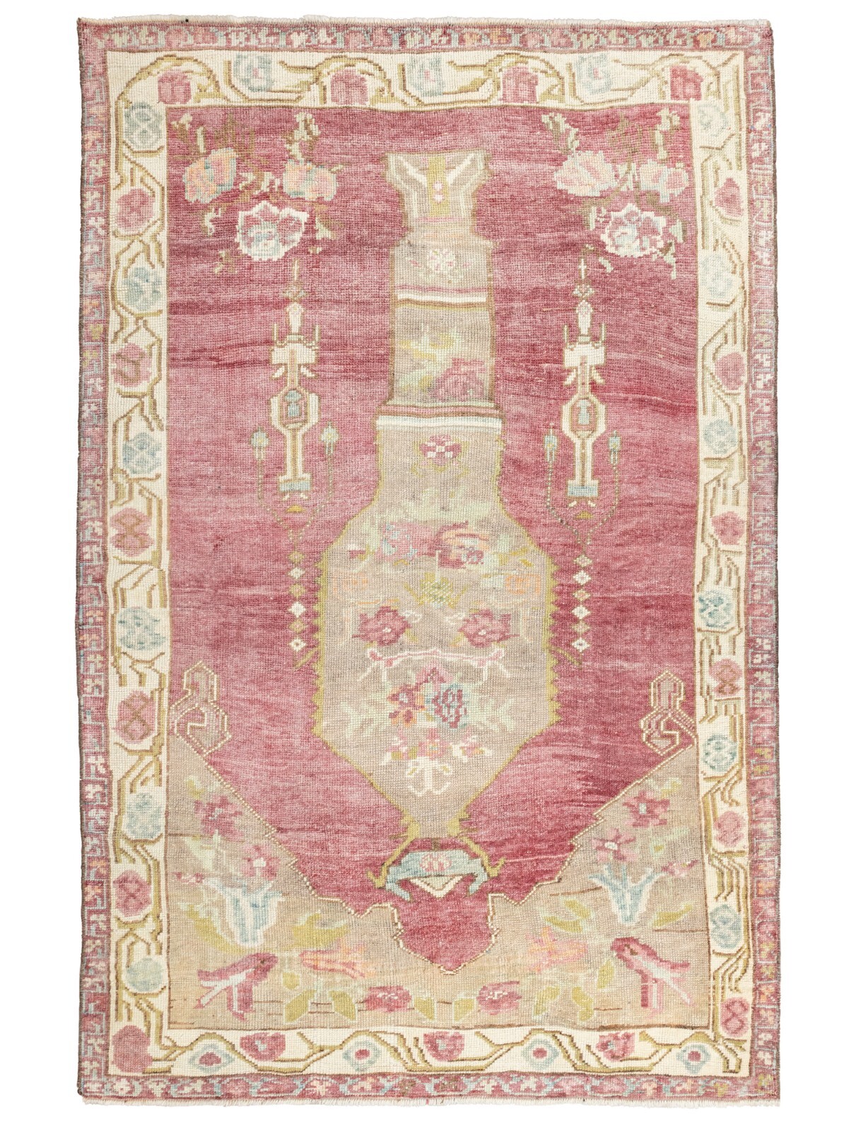 Vintage Boho Chic Turkish Tribal Wool Rug 4x6.2 ft Hand Knotted Oushak Carpet gallery