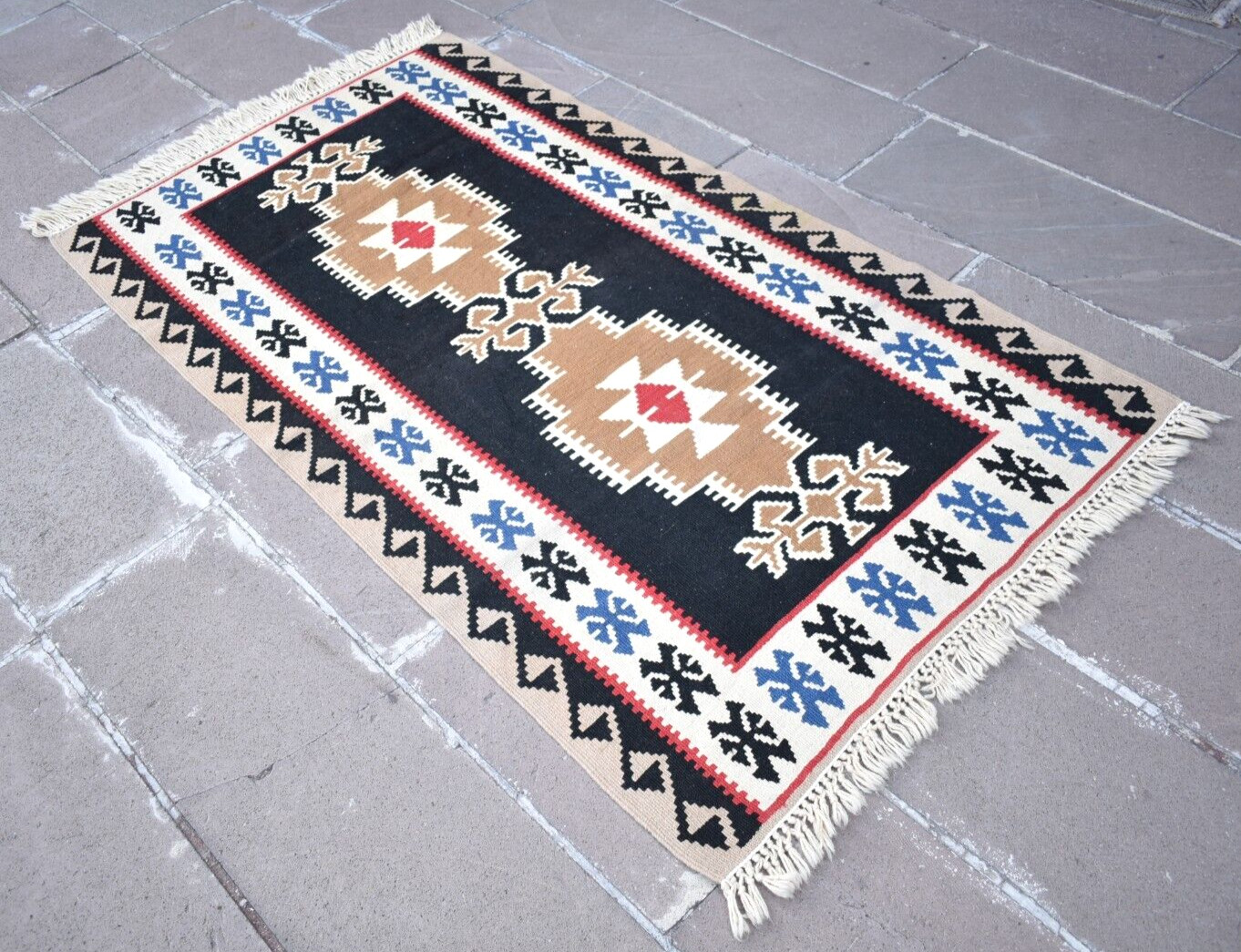 Vintage Turkish Rug 40'' x 70'' Flat Woven Kayseri Yahyali Rug Organic Wool Rug gallery