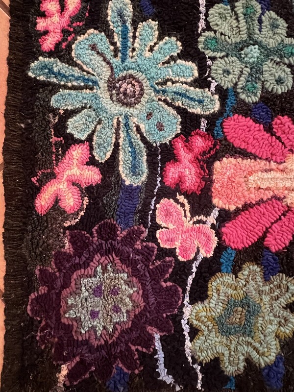 Contemporary Hand Hooked Rug Abstract Folk Art Bright Colors Aqua Green Pink gallery