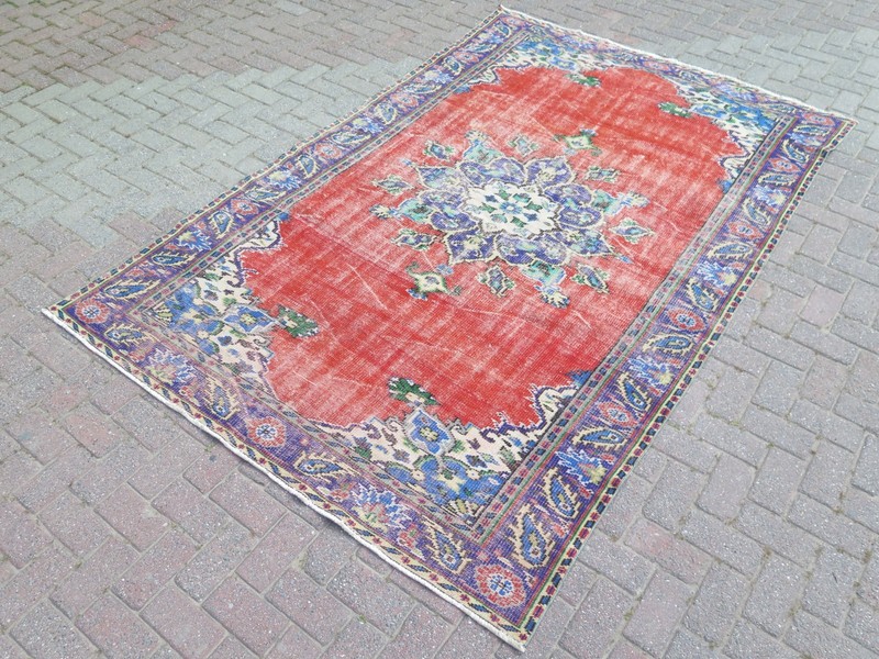 Vintage Rug, Anatolia Carpet, Distressed Rug, Floor Carpet Handmade Rug 68"x104" gallery