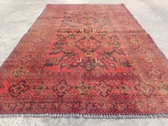 Vintage Distressed Hand Made Traditional Oriental Wool Maroon Rug 194x145cm
