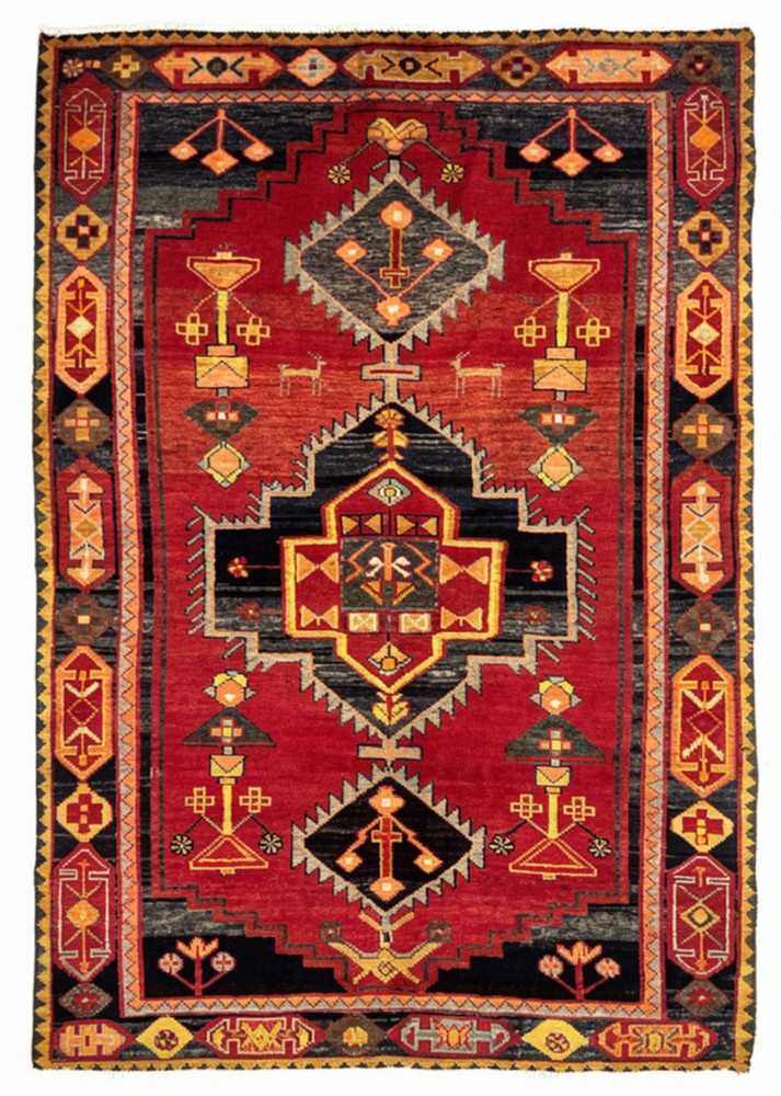 Vintage Hand Knotted Luri Tribal Wool Rug 5x8 Geometric Red Oriental Carpet