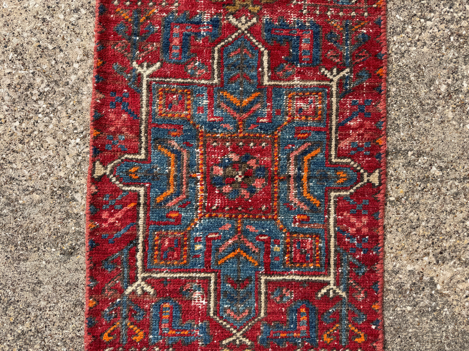 2x8 ANTIQUE HERIZ RUNNER RUG handmade VINTAGE narrow old worn geometric real red gallery