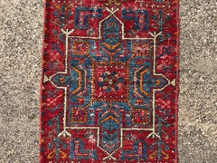 2×8 ANTIQUE HERIZ RUNNER RUG handmade VINTAGE narrow old worn geometric real red