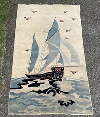 Circa 1920s ANTIQUE ART DECO CHINESE NICHOLS NAUTICAL RUG 4×6.11