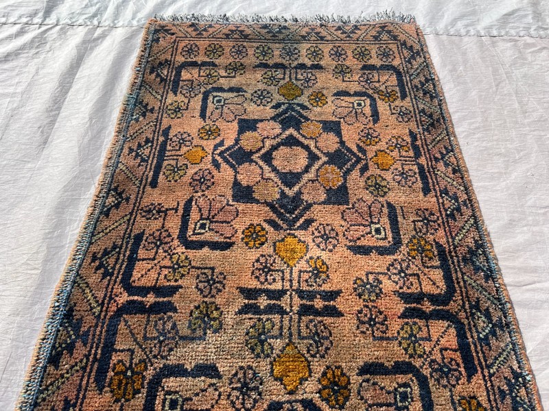Faded Hand Knotted Afghan Runner Rug 2x5 ft Geometric Turkmen Terracotta Carpet gallery