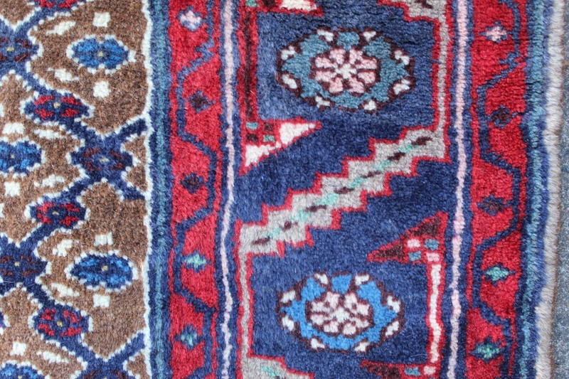 Vintage Hand Made Traditional Oriental Wool Brown Blue Long Runner 287x98cm gallery