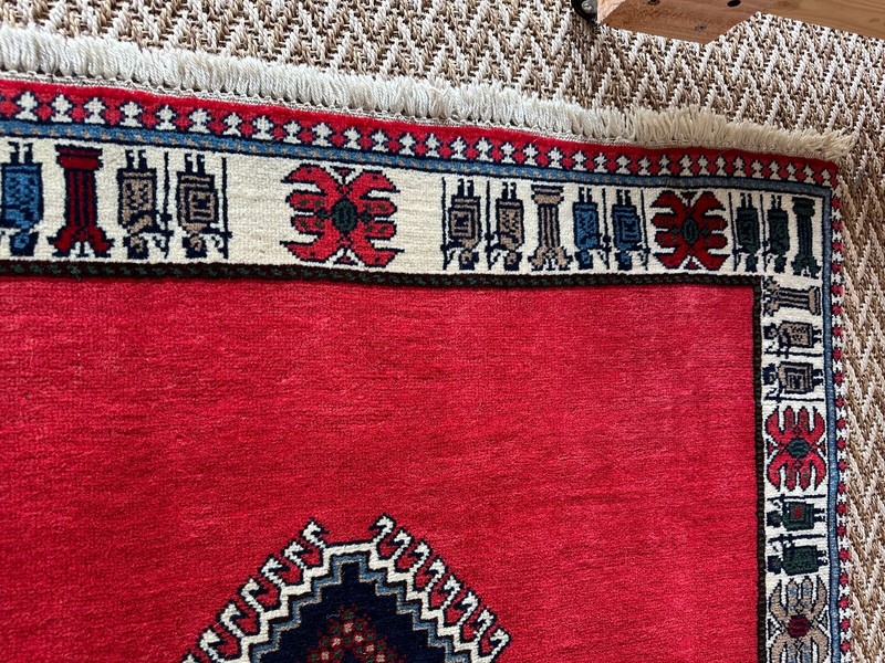 Vintage Hand-Knotted Qashqai Rug, Open-Field Design Red 64”x39" gallery