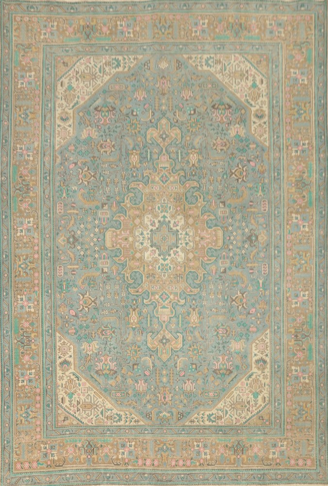 Vintage Wool Traditional Living Room Area Rug Light Blue Over-Dyed Carpet 10x12