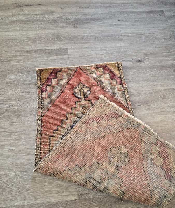 Vintage Turkish Yastik Rug 17x36 Hand Knotted Wool Small Entryway Bath Accent gallery
