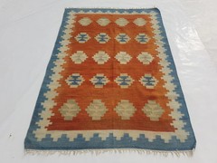 Vintage Handmade Traditional Geometric Mustard Zinc Kilim Rug Carpet 5.9×3.9ft