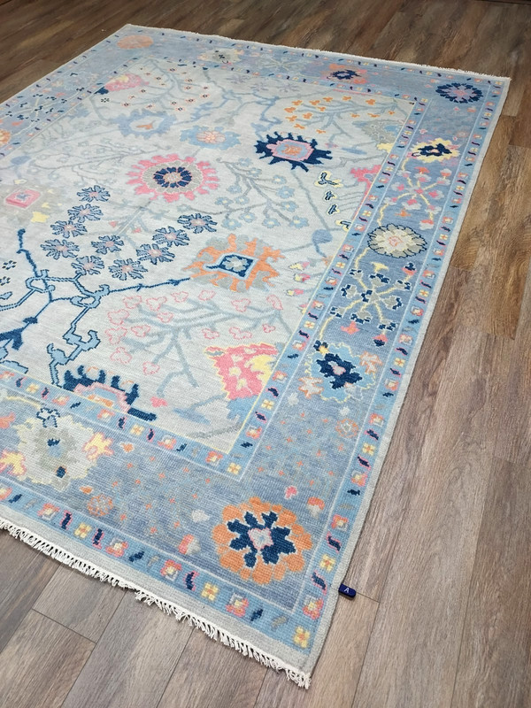 TURKISH OUSHAK RUG.MODERN MULTICOLORED AREA RUG 8x10,HANDMADE BOHEMIAN RUG gallery
