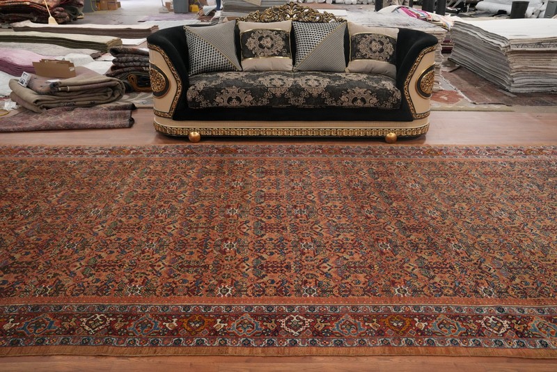 Antique Vegetable Dye Palace Size Rug Hand-knotted Rust Wool Carpet 8x17 gallery