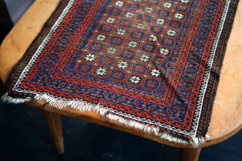 46" x 26" Afghan Balouch Hand-Knotted Tribal Rug ~ Red, Dark Blue, White, Brown gallery