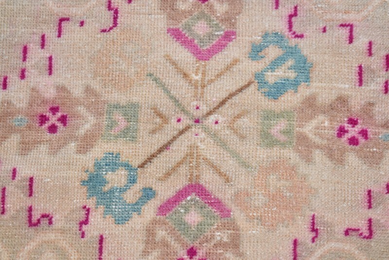 Vintage Anatolian Rug 2'5'' x 2'4'' ft Turkish Hand Knotted Oushak Wool Pile Rug gallery