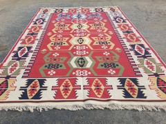 Vintage Traditional Handmade Turkish Wool Multicolor Kilim Rug 9.0×6.5 ft