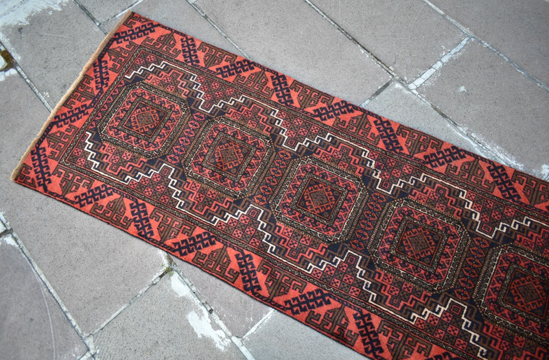 Vintage Afghan Rug 27'' x 141'' Afghan Hand-knotted Tribal Runner Rug Wool Rug gallery