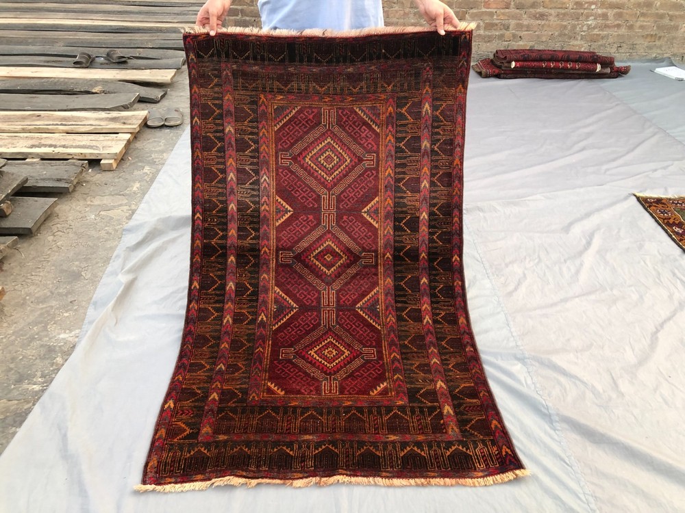 3'1 x 5'0 ft Vintage Afghan Hand Knotted Tribal Rug Geometric Wool Handmade Rug