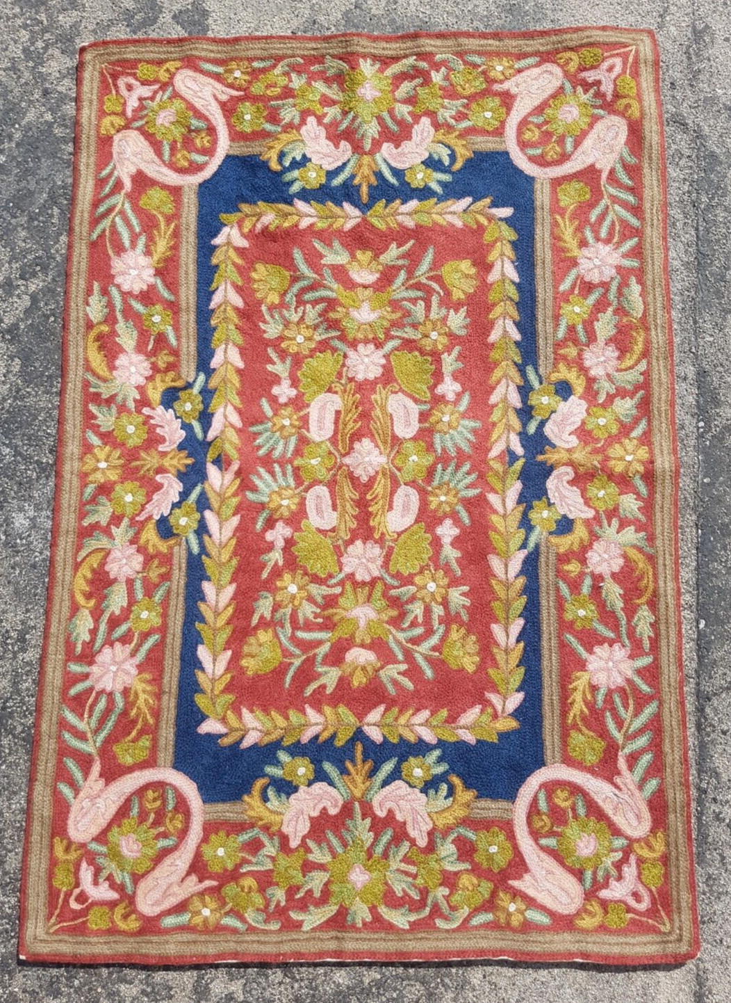 Vintage Hand Woven Traditional Kashmiri Multicolor Kilim Rug Carpet 90x60 cm gallery