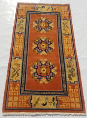 Vintage Tibetan Handmade Three-medallion Multicolor Wool Rug Carpet 165×92 cm