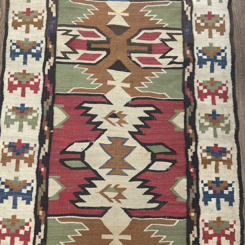 Vintage Flatweave Caucasian Kilim Woven Wool Runner Rug (slight defects) gallery