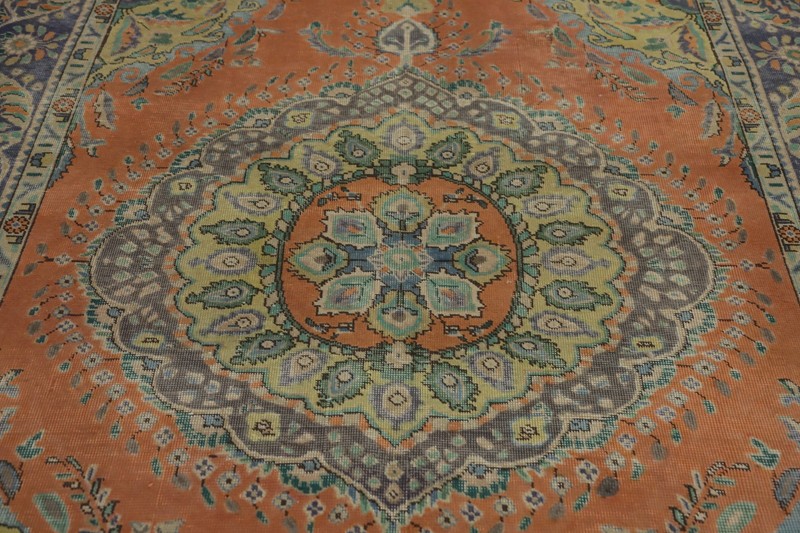 Over-Dyed Orange Wool Traditional Vintage Rug Hand-made Room Size Carpet 6x9 gallery