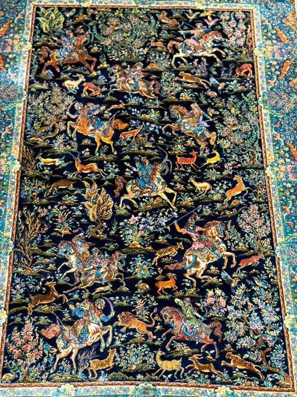Silk Rug 3 x 5 Feet Hunting Design Shikargah Art Pattern Soft Lustrous Carpet gallery