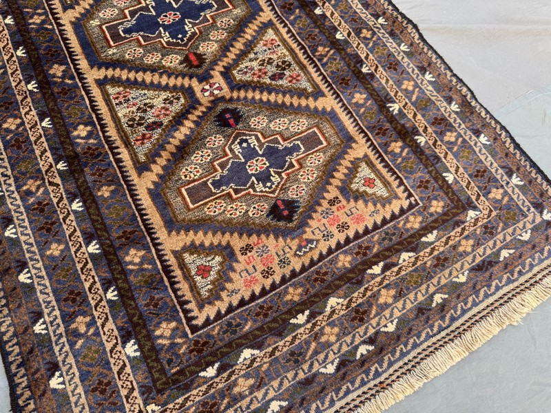 4x7 Vintage Afghan Hand-Knotted Wool Rug Blue Tribal Geometric Soft Area Rug gallery