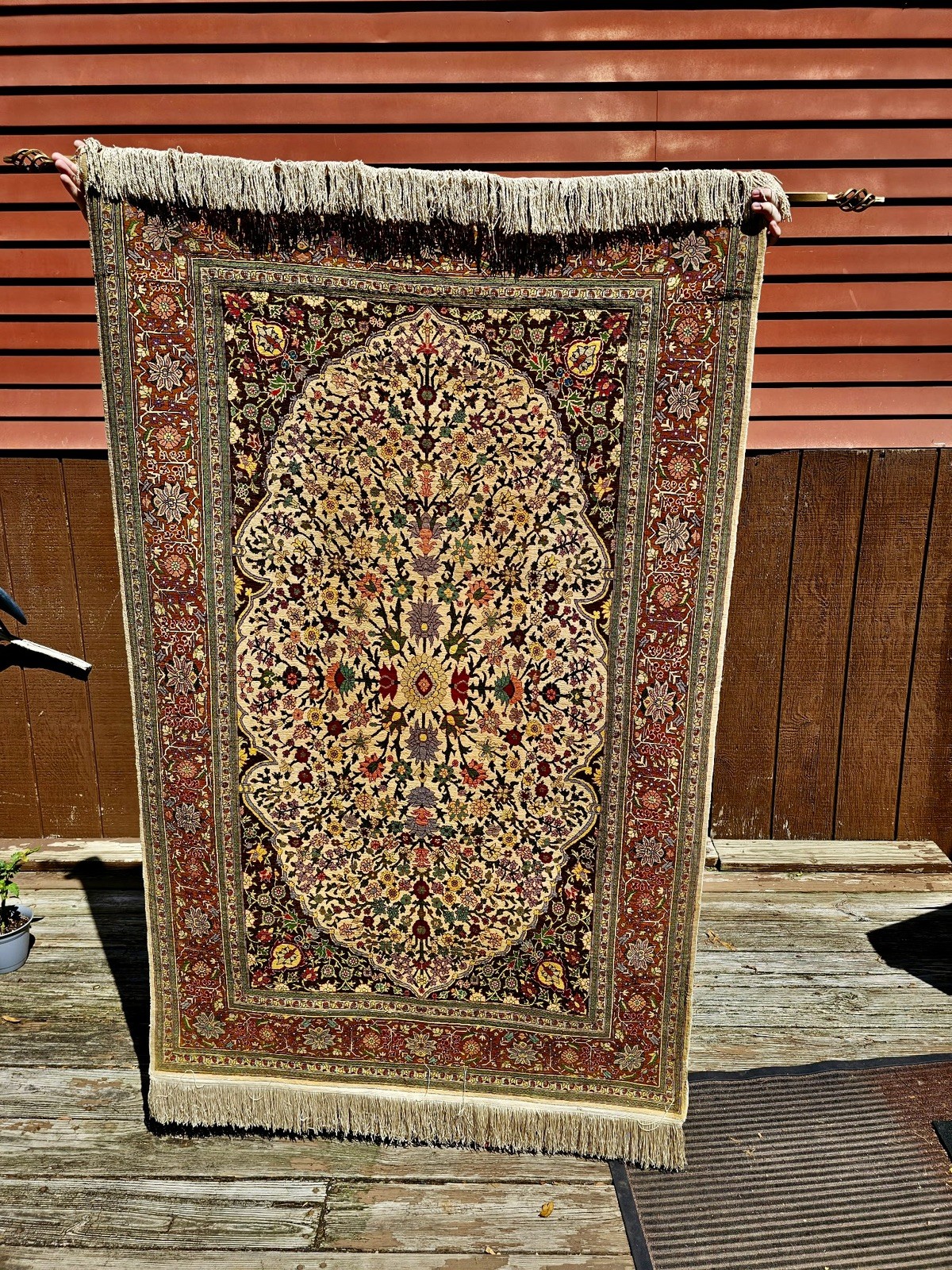 Hand-Knotted Floral 100% Silk Vegetable Dye Vintage Hereke Turkish Rug 3.5’ x 6’ gallery
