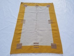 Vintage Handmade Traditional Yellow Beige Kilim Floor Rug Carpet 166x118cm