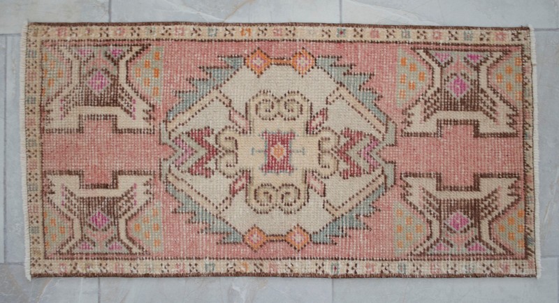 Vintage Distressed Small Area Rug Hand Knotted Oushak Rugs Yastik -1'5"x2'10" gallery