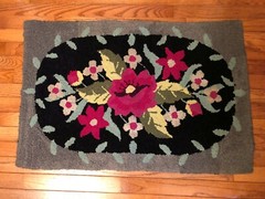 Antique Primitive Country Hooked RUG Burlap 34 1/2″ X 23″ Rectangle Hand Made