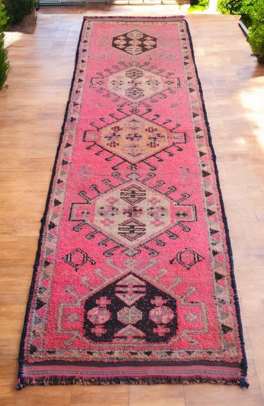3x12 ft Runner Turkish Oushak Rug HandMade PINK Hallway Rug actual 3.3x12 ft gallery