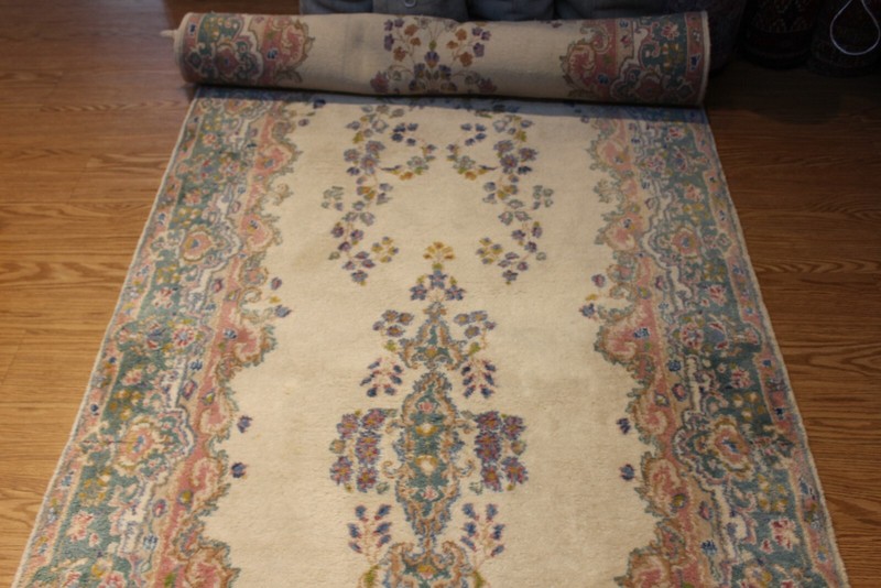 Antique Kirman Circa 1930's Handmade Knotted 15'5" LONG Beige 4' x 15'5" Runner gallery