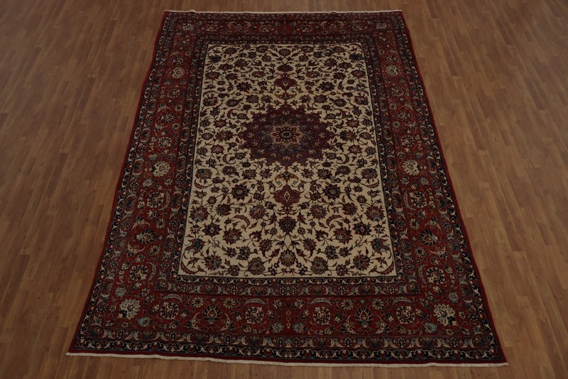 Traditional Vintage Area Rug 9x13 Hand-knotted Ivory Medallion Pattern Carpet gallery