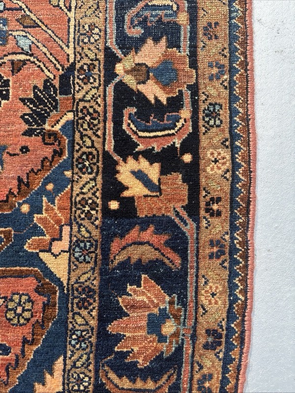 Mohajeran-Saroukk 4 X 6 Antique Rug C. 1920 Blush Rose Field Navy Blue Wet Sand gallery