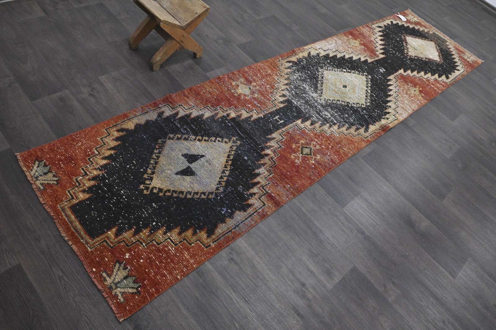 Vintage Turkish Runner Rug 2x10ft Wool Anatolian Handmade Hallway Oushak RED gallery