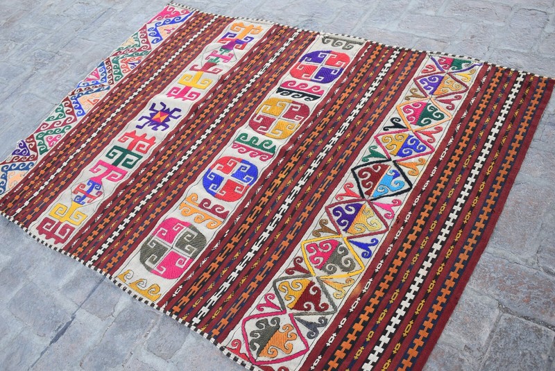 4'3 x 6'1 ft Handmade vintage afghan tribal uzbeki wool kilim rug, 4x6 area rug gallery